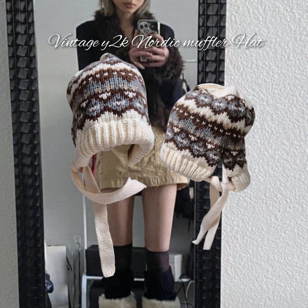 Vintage y2k Nordic muffler Hat