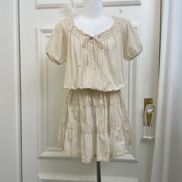 ivory lace trimming bow point cotton opc