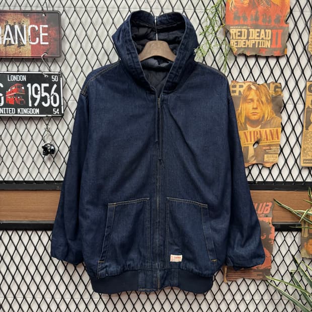 JPN VINTAGE 데님 후드 워크 자켓 전면 로고 포인트 진청
