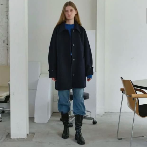 포저 울 하프 코트 네이비