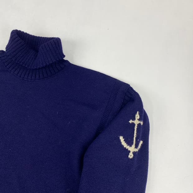 건지 울른스 터틀넥 네이비 피셔맨 스웨터 (100)