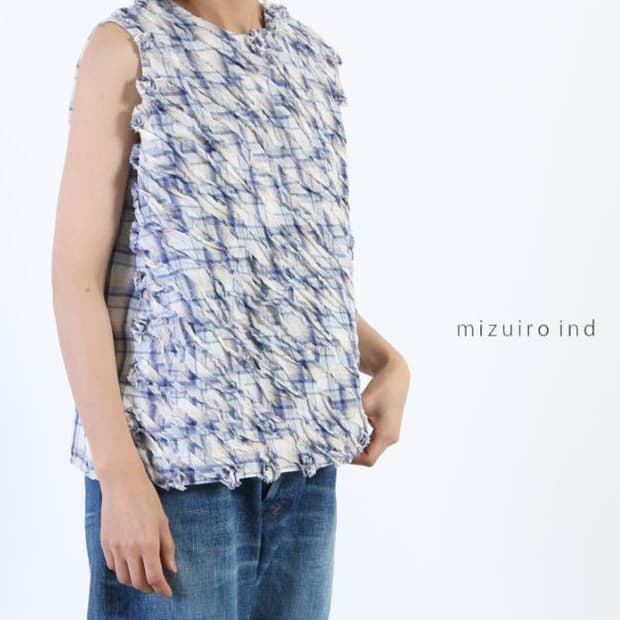 mizuiro ind Frill Check Sleeveless