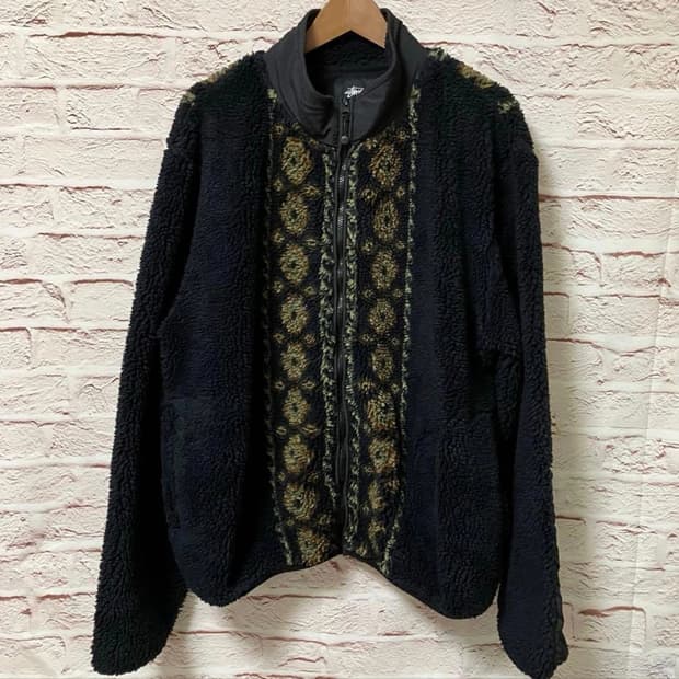 스투시 x 리마 자카드 쉐르파 자켓 블랙