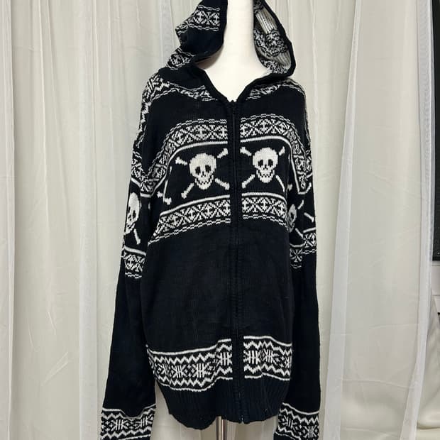 해골 스컬 펑크 니트후드집업