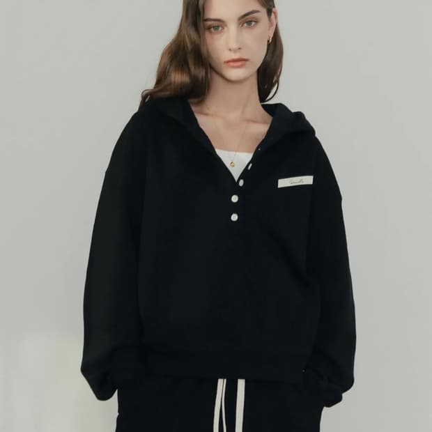 신앤리 테일러 코튼 스웻 후드 티셔츠 블랙