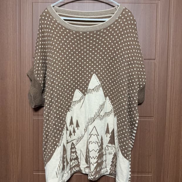 모리걸 하구미 일본 빈티지 라떼갸루 도트 아트 패턴 반팔 니트