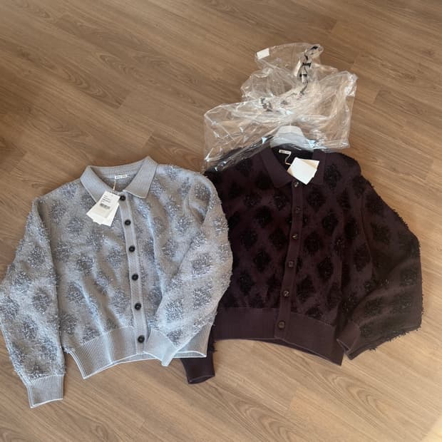 렉토 자카드 니트 가디건 브라운, 그레이 M 새상품 판매  택체 미착용 