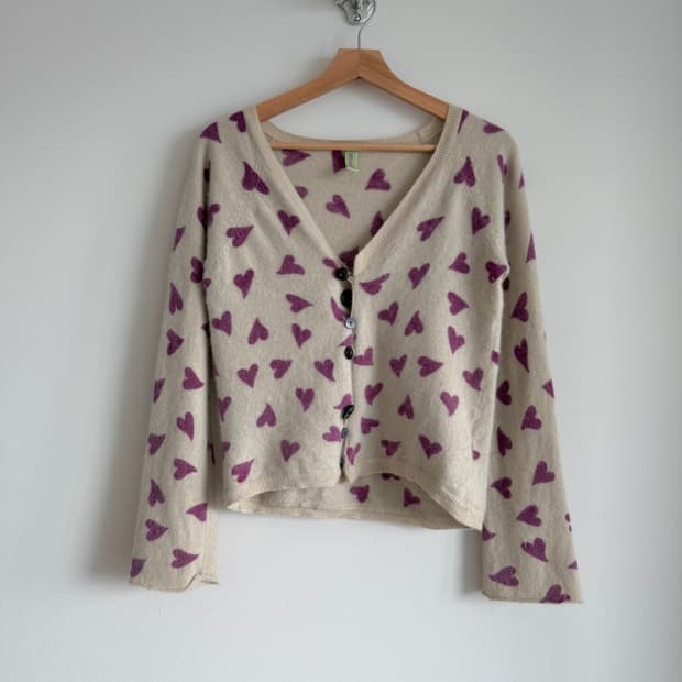 Pre owned 울&앙골라 하트 가디건