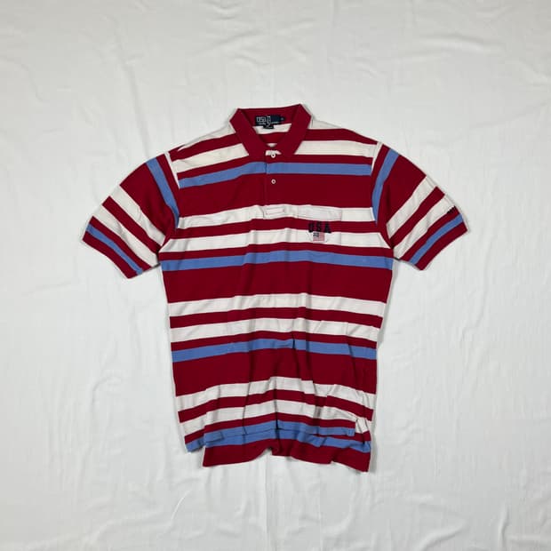 90‘s 폴로랄프로렌 polo usa 로고 포켓 스트라이프 피케셔츠