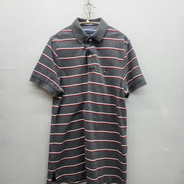 타미힐피거 로고 스트라이프 반팔카라 XS(M)