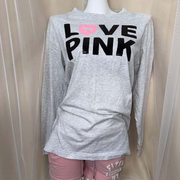 S PINK Victoria's Secret 스팽글 로고 티셔츠