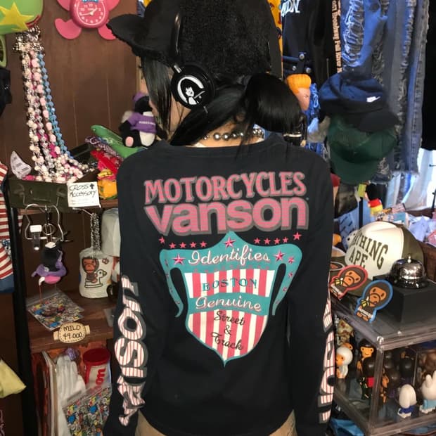 밴슨 핑크 스트라이프 로고 롱슬리브