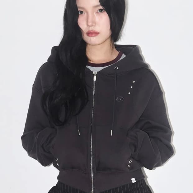 일리고 스터드 후드집업 차콜