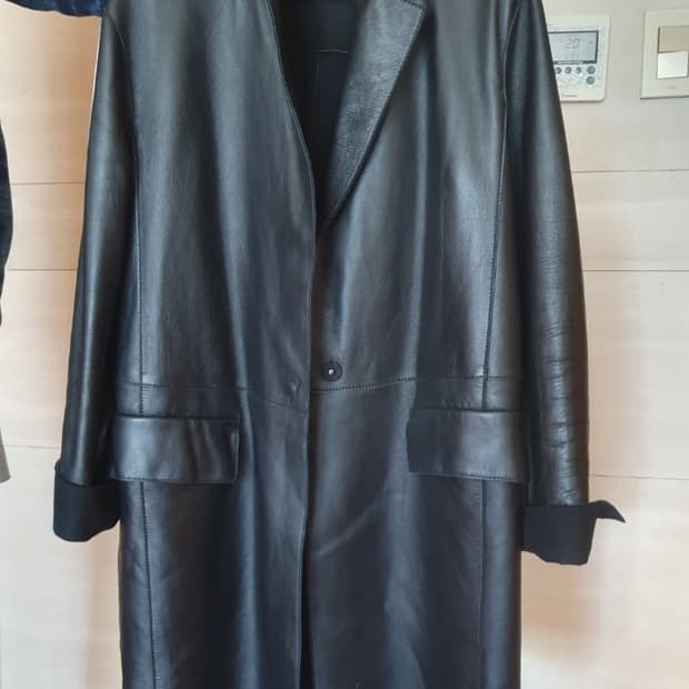 여성 블랙 가죽 롱 트렌치 코트(천연양가죽)