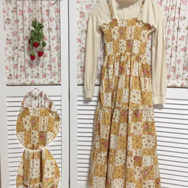 빈티지 모리걸 대장템 레몬오렌치 패치 원피스