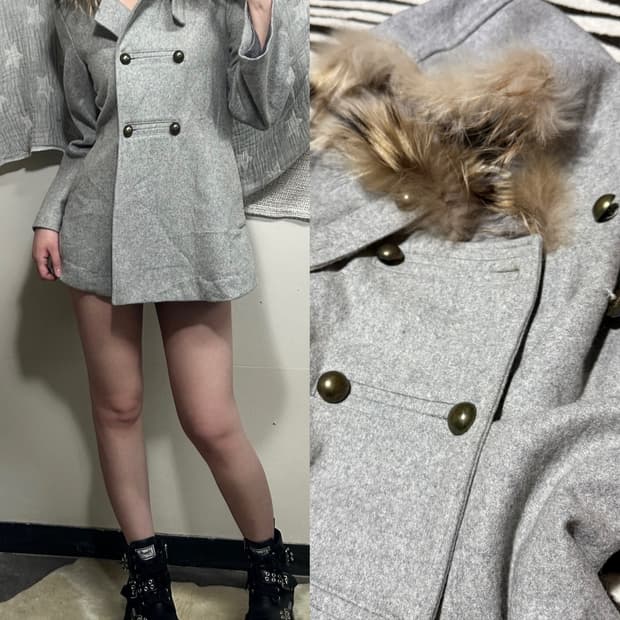 gal fur trimming double button coat