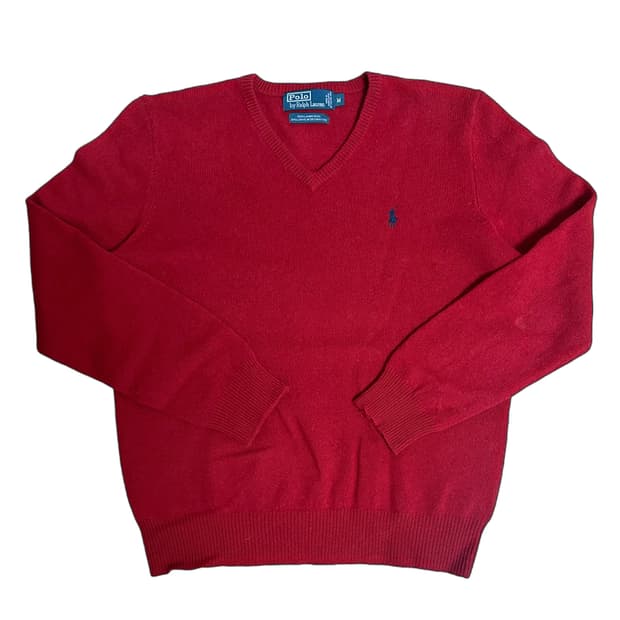 폴로 랄프로렌 레드 램스울 V넥 니트