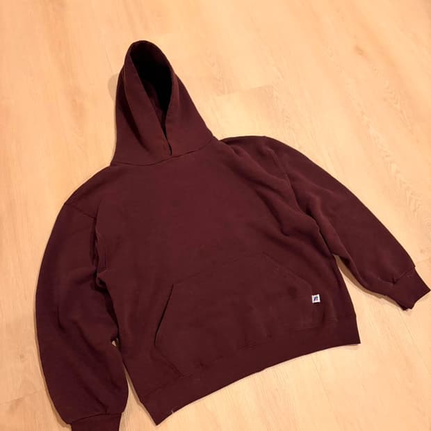 러셀 애슬레틱 빈티지 버건디 컬러 후드티