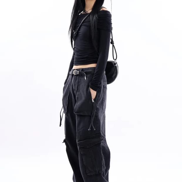 라우코하우스 카고 포켓 데님 팬츠 흑청 S