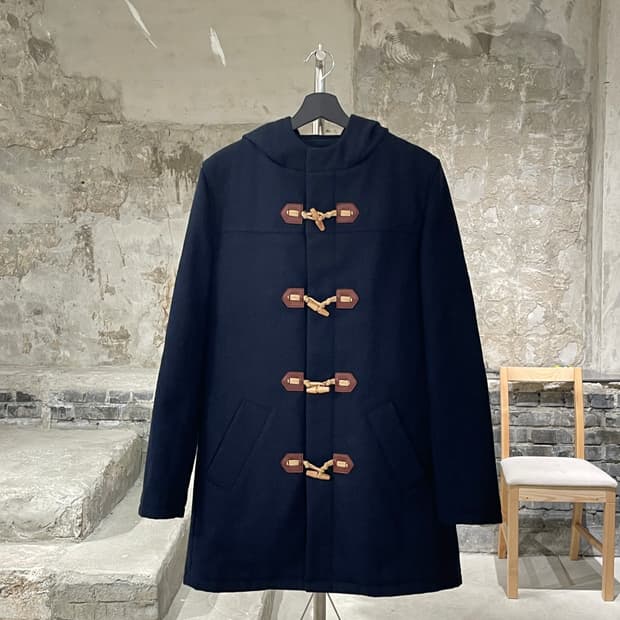 아페쎄 다크 네이비 후디 울 더플 코트