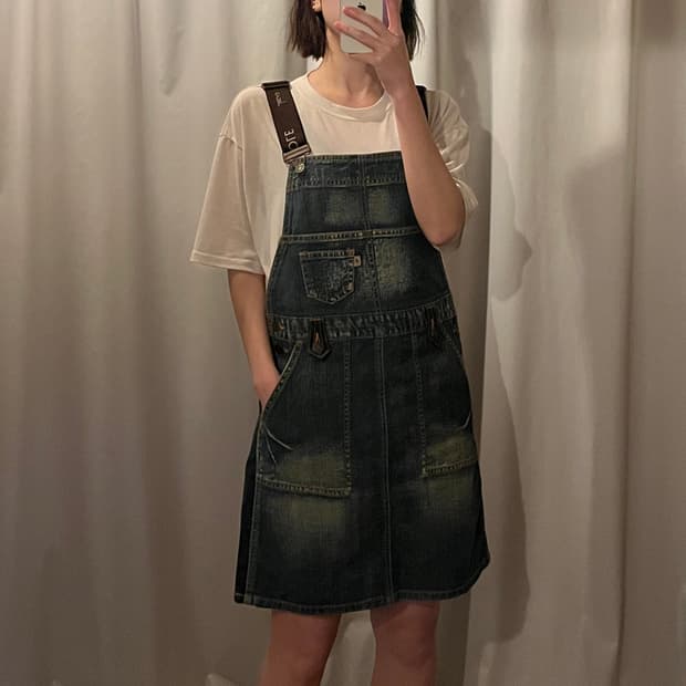 빈폴 데님 멜빵 원피스
