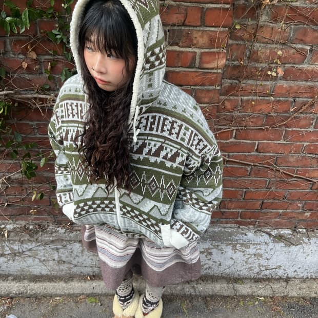 초코 나무 양털 후드 집업 아우터