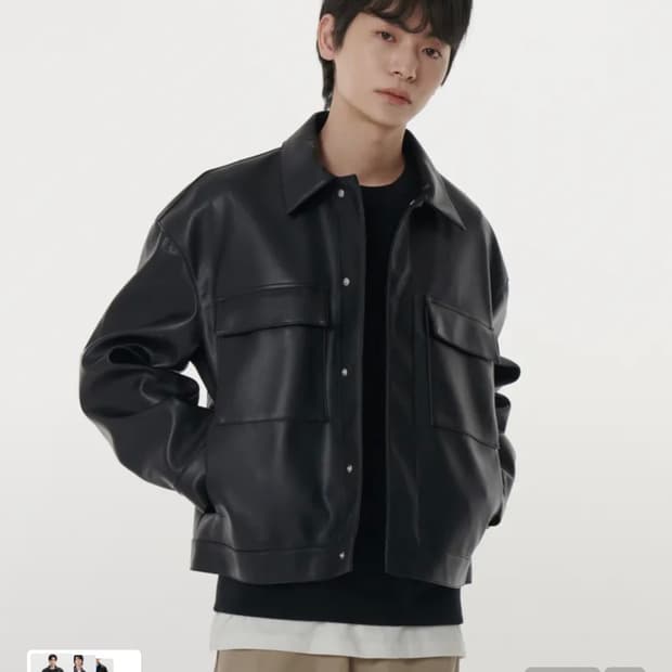 신세틱 레더 오버사이즈 미니멀 트러커 재킷 [블랙]