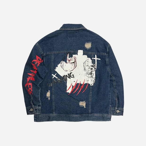 카이아크만 페인팅 데미지 데님 트러커 청자켓