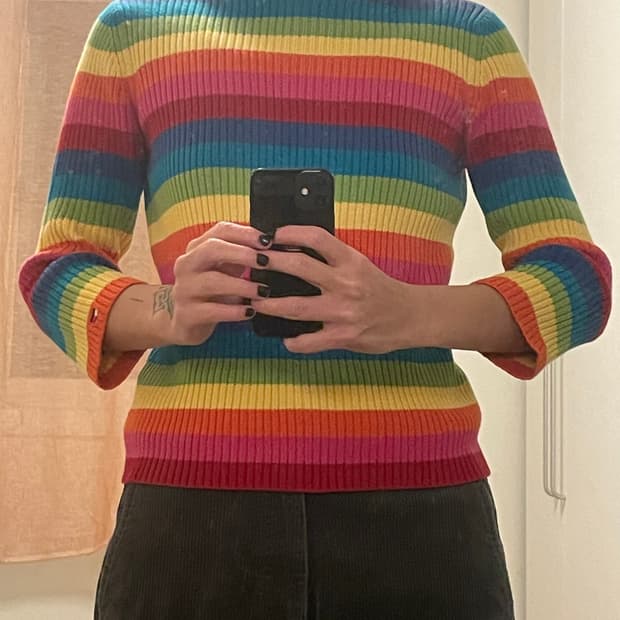 Tommy Hilfiger 레인보우 칠부 골지 니트