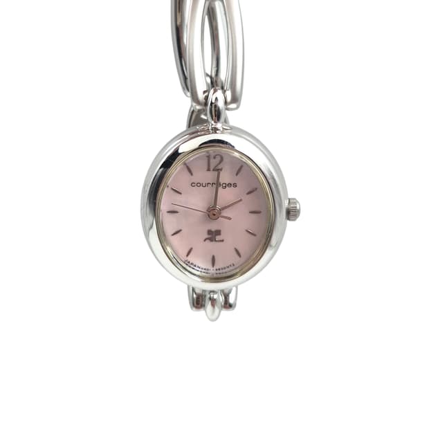 90s 꾸레쥬 핑크 자개 오발 손목 시계