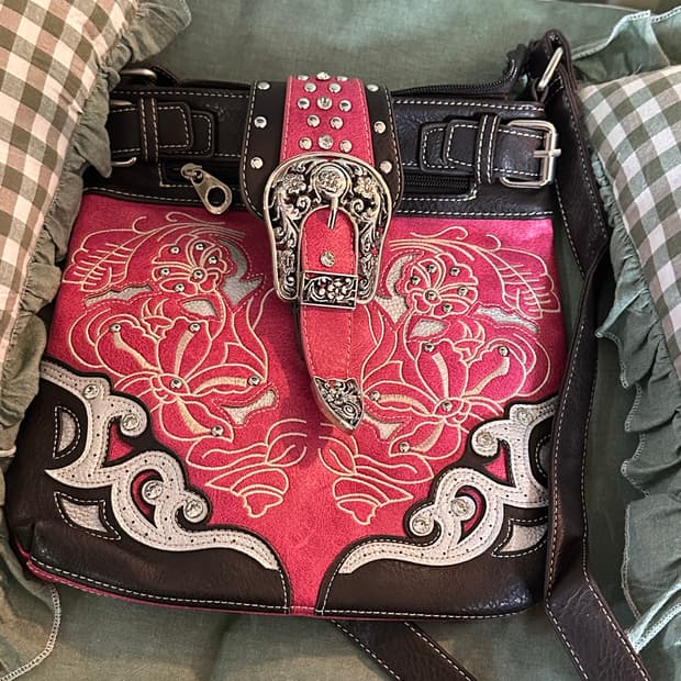 JP 핑크 레더 웨스턴 풍 크로스백 해외구매 모리걸 갸루 빈티지