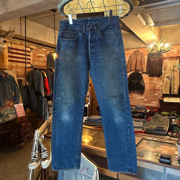 70s USA 빈티지 리바이스 501 66전기 셀비지 데님 팬츠