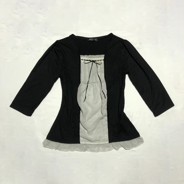 스트라이프 블라우스 탑 블랙