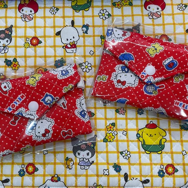[ 핸드메이드 ] 헬로키티 레드 도트 원단 똑딱이 카드지갑