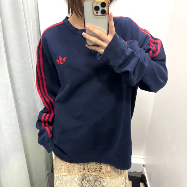 아디다스 네이비 레드 삼선 스웻셔츠
