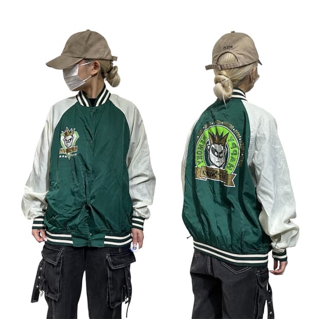 일본 빈티지 그린 빅 로고 스카잔 오버핏 코치 자켓 