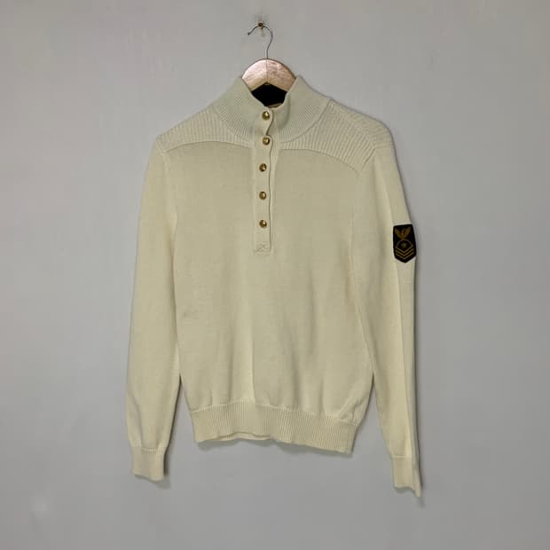 로렌랄프로렌 빈티지 아이보리 금장 버튼 반집업 니트 여성 L