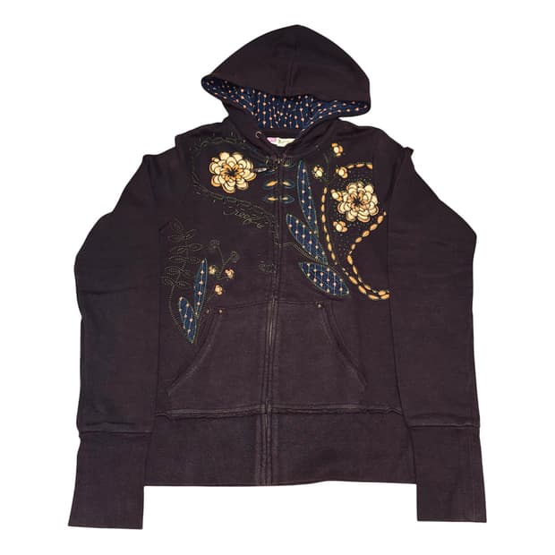 Boho Floral Embroidered Zip Hoodie