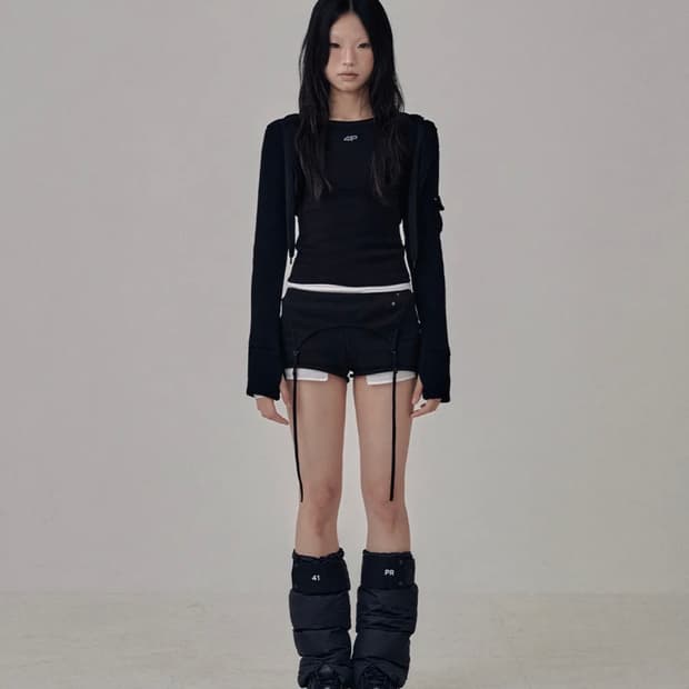 Knit Hoodie Bolero Cardigan / Black