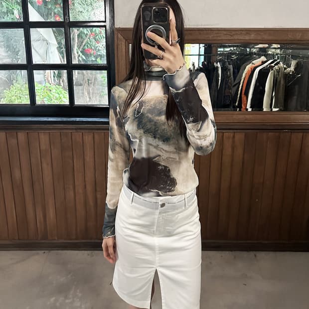 JPV blue print sheer top