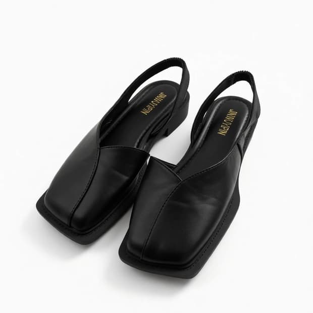 (270) Black Square Toe Slingbacks