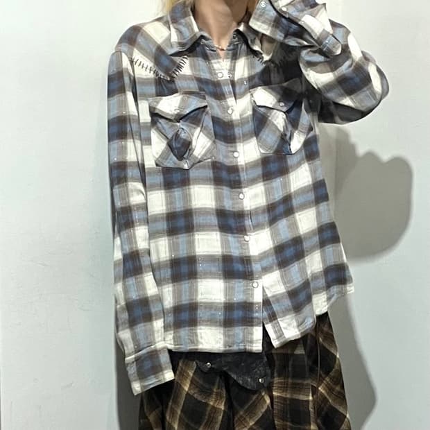 빈티지 패치워크 체크 셔츠