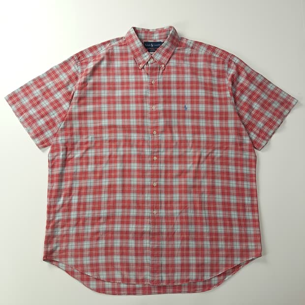 CK461 2XL 폴로 90s 클래식 레드 플래드체크 반팔 셔츠 남방