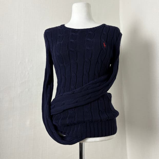 폴로 네이비 꽈배기 니트