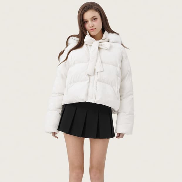 클리시어 패딩 Snowy ribbon puff jacket, Ivory