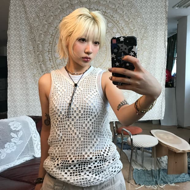 빈티지 여성 그물 니트 민소매