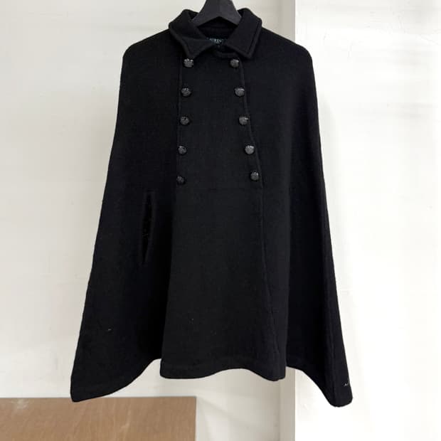 랄프로렌 블랙 울 케이프 버튼업 코트