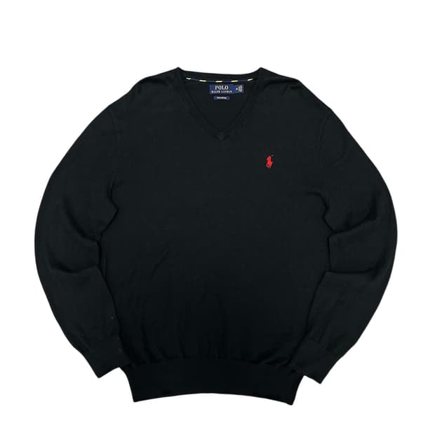 폴로 피마코튼 블랙 브이넥 니트(M)