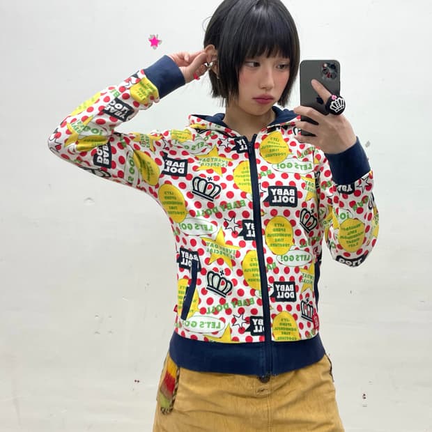 Baby Doll Red Dot Star Retro Hooded Zip