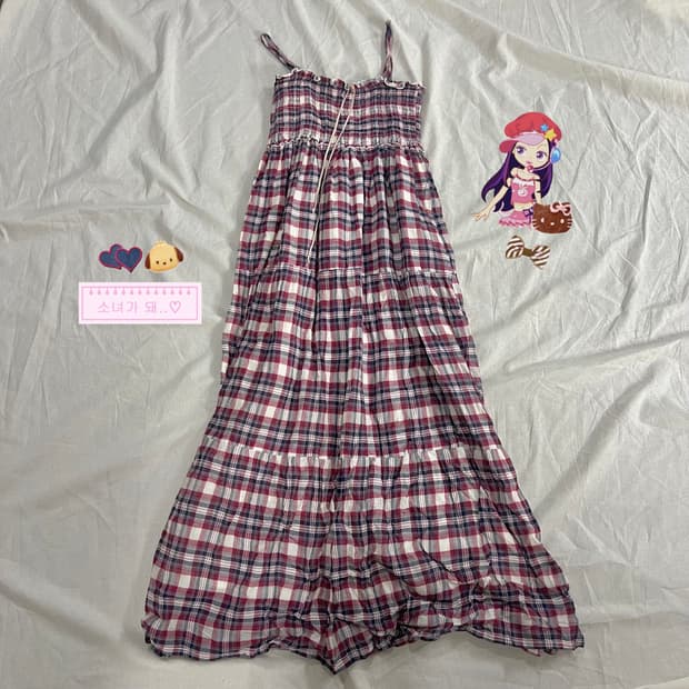 모리걸 하구미 체크 캉캉 프릴 끈원피스